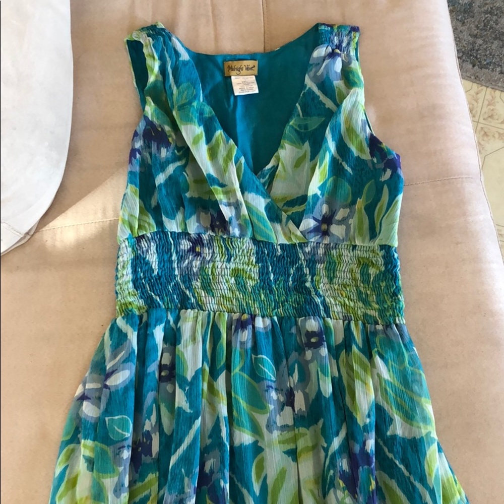 Green and blue patterned dress
